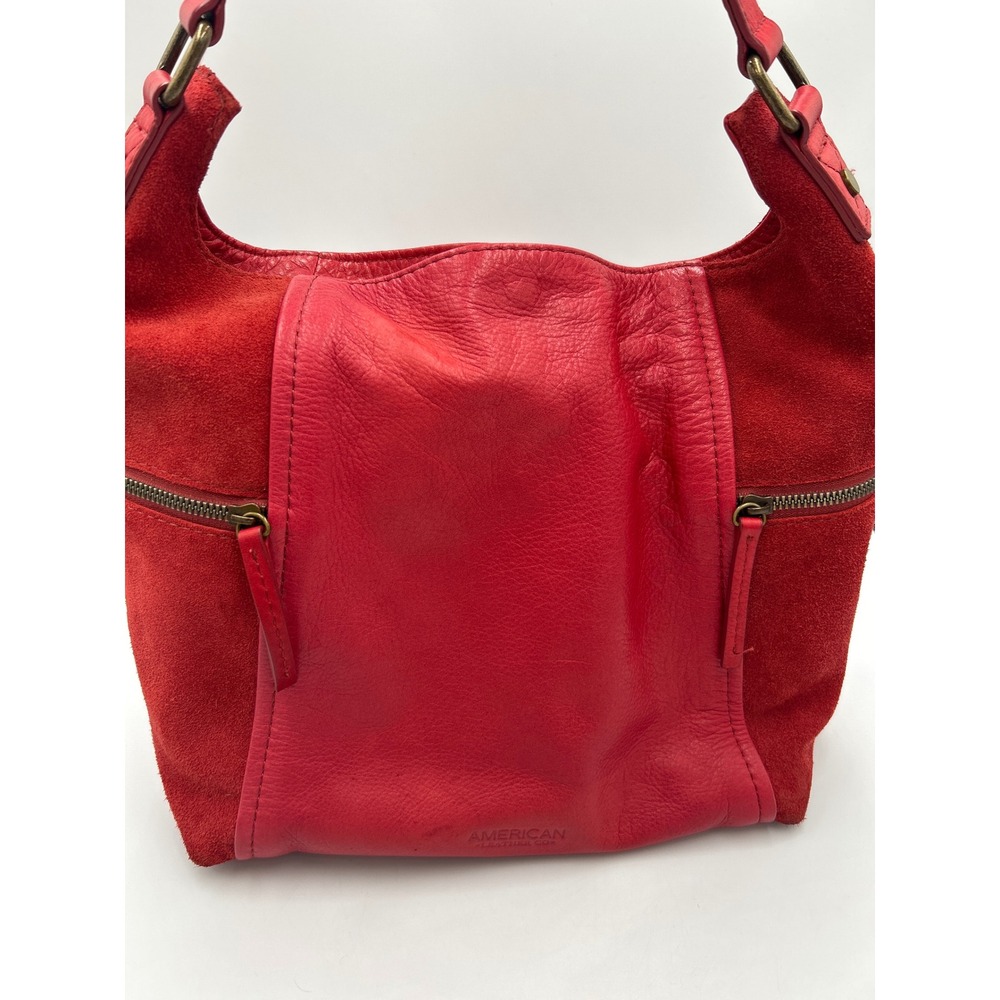 American Leather Co Red Leather Suede Hobo Bag Antique Brass Hardware